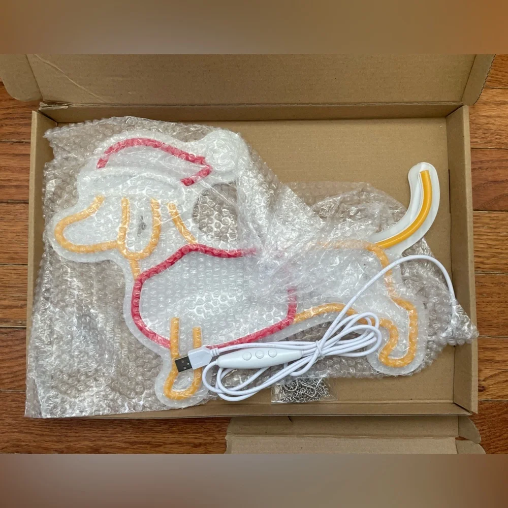 NEW Dachshund Neon Light Wall Decor - Red and Yellow Christmas Hat